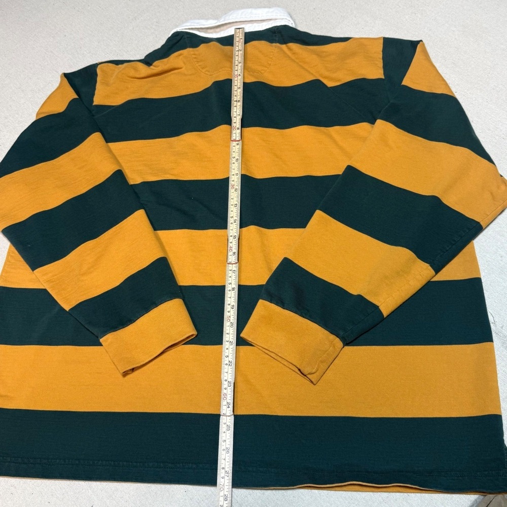 Orvis Mens XXL Rugby Shirt Long Sleeve Striped Green Yellow Cotton Polo Top - Picture 6 of 6